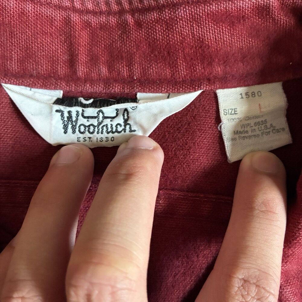 Woolrich 80s 90s Mens Solid Red Cotton Button-Up Shirt Long Sleeve Pockets L